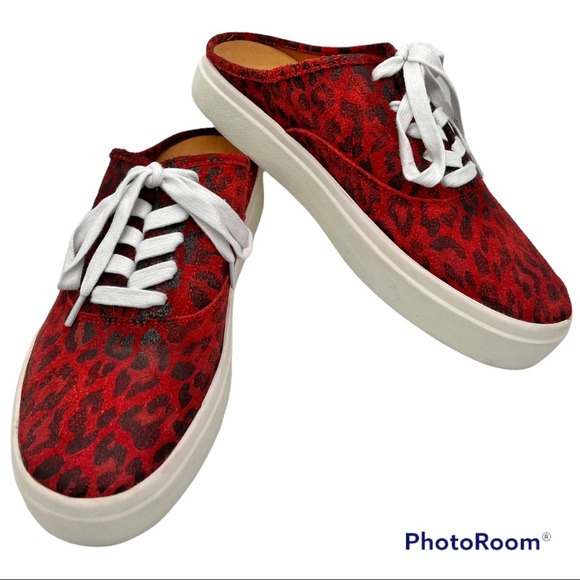 New LUCKY BRAND Talani Mules Sneakers Clogs 10 42 Red Leopard - Picture 1 of 10